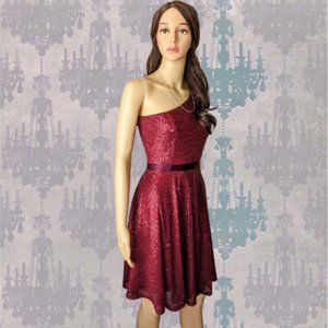 One Shoulder Burgundy Sequin Prom Dress size XS